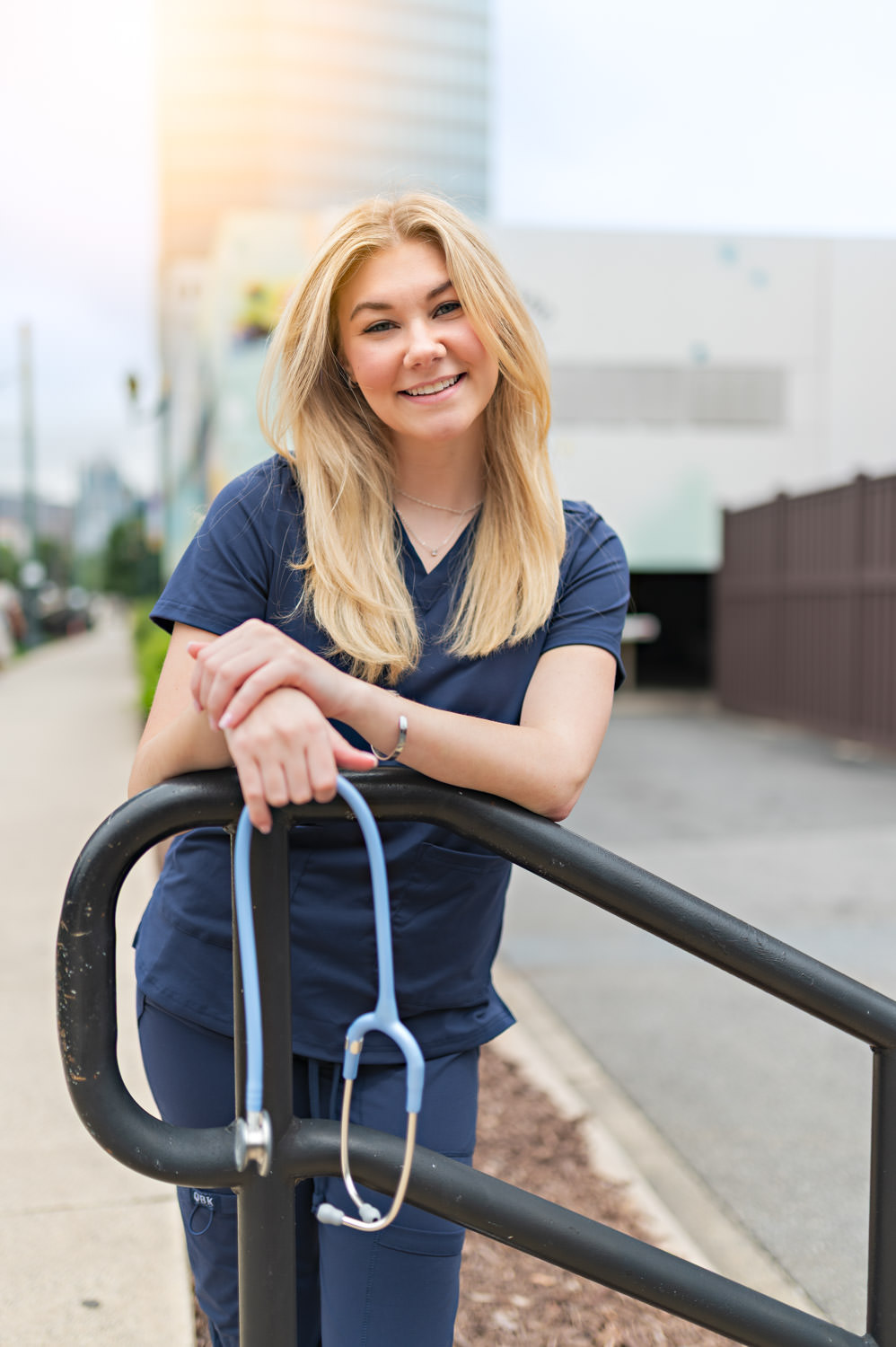 Charlotte, NC headshot of a nurse outside, photo by Vanessa Guzzo Photography